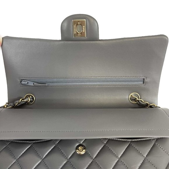 CHANEL - NEW 22A Classic Medium Double Flap Dark Grey CC Shoulder Bag - Picture 7 of 12